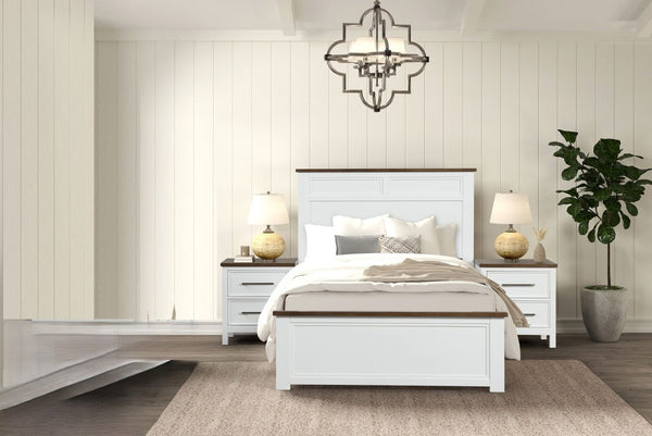 English Elm Blue Pinewood Farmhouse Bedroom Set with Full Bed and Two Coordinating Nightstands Dark Brown / White B2741S00980