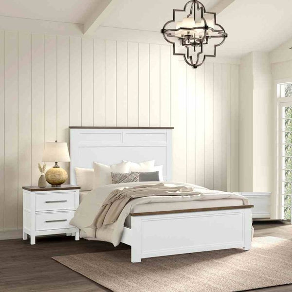 English Elm Blue Pinewood Farmhouse Bedroom Set with Full Bed and Two Coordinating Nightstands Dark Brown / White B2741S00980