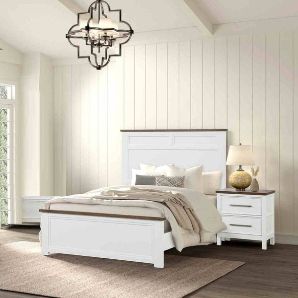 English Elm Blue Pinewood Farmhouse Bedroom Set with Full Bed and Two Coordinating Nightstands Dark Brown / White B2741S00980