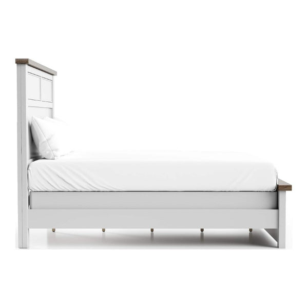 English Elm White Pinewood Twin Bedroom Set with Two Nightstands Two-Tone Farmhouse Panel Design Modern Farmhouse Twin B2741S00981
