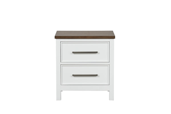 English Elm White Pinewood Twin Bedroom Set with Two Nightstands Two-Tone Farmhouse Panel Design Modern Farmhouse Twin B2741S00981