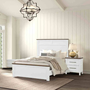 English Elm White Pinewood Twin Bedroom Set with Two Nightstands Two-Tone Farmhouse Panel Design Modern Farmhouse Twin B2741S00981