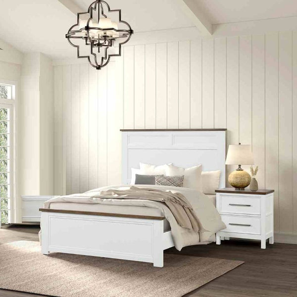 English Elm White Pinewood Twin Bedroom Set with Two Nightstands Two-Tone Farmhouse Panel Design Modern Farmhouse Twin B2741S00981