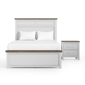 English Elm White Pinewood Twin Bedroom Set with Two Nightstands Two-Tone Farmhouse Panel Design Modern Farmhouse Twin B2741S00981