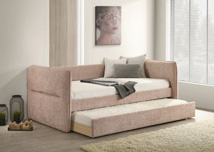 English Elm 1Pc Tufted Upholstered Daybed with Pull Out Trundle Nailhead Frame Glam Bedroom Lounge B2741S00984