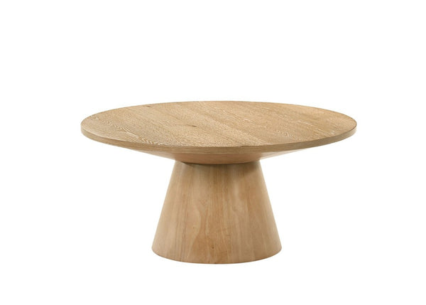 English Elm Contemporary Round Pedestal Cocktail Table Oak Veneer Cone Base Living Room Accent Oak B2741S00986