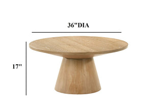English Elm Contemporary Round Pedestal Cocktail Table Oak Veneer Cone Base Living Room Accent Oak B2741S00986