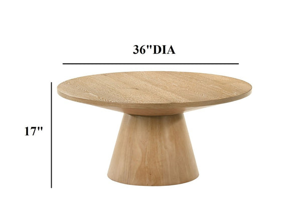 English Elm Contemporary Round Pedestal Cocktail Table Oak Veneer Cone Base Living Room Accent Oak B2741S00986