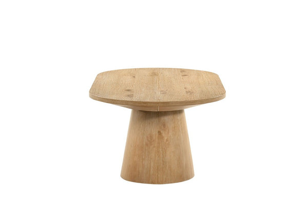 English Elm Contemporary Oval Coffee Table with Cone Pedestal Base in Warm Oak Veneer Finish B2741S00987