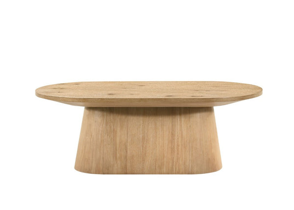 English Elm Contemporary Oval Coffee Table with Cone Pedestal Base in Warm Oak Veneer Finish B2741S00987