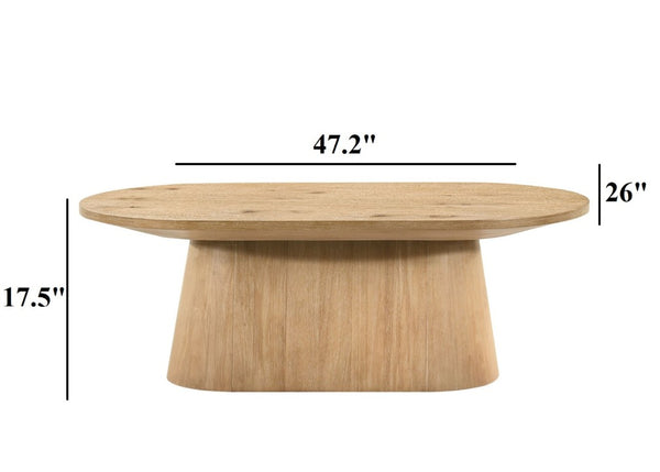 English Elm Contemporary Oval Coffee Table with Cone Pedestal Base in Warm Oak Veneer Finish B2741S00987