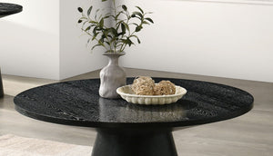 English Elm Contemporary Round Pedestal Cocktail Table Oak Veneer Cone Base Living Room Accent Black B2741S00988