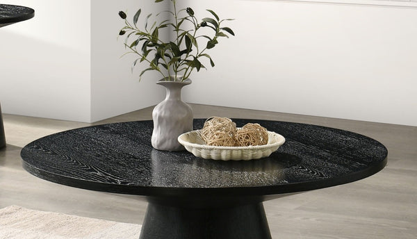 English Elm Contemporary Round Pedestal Cocktail Table Oak Veneer Cone Base Living Room Accent Black B2741S00988