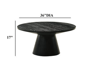 English Elm Contemporary Round Pedestal Cocktail Table Oak Veneer Cone Base Living Room Accent Black B2741S00988