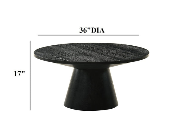 English Elm Contemporary Round Pedestal Cocktail Table Oak Veneer Cone Base Living Room Accent Black B2741S00988
