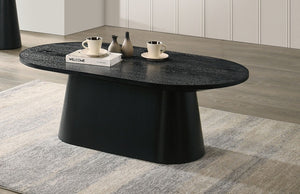 English Elm Contemporary Oval Cocktail Table with Sculptural Cone Pedestal Base for Living Rooms Black B2741S00989