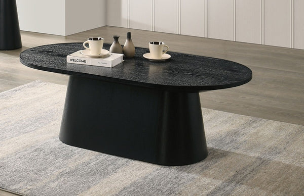 English Elm Contemporary Oval Cocktail Table with Sculptural Cone Pedestal Base for Living Rooms Black B2741S00989