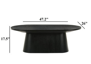English Elm Contemporary Oval Cocktail Table with Sculptural Cone Pedestal Base for Living Rooms Black B2741S00989
