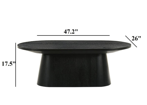 English Elm Contemporary Oval Cocktail Table with Sculptural Cone Pedestal Base for Living Rooms Black B2741S00989