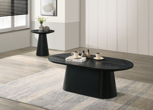 English Elm Contemporary Oval Cocktail Table with Sculptural Cone Pedestal Base for Living Rooms Black B2741S00989