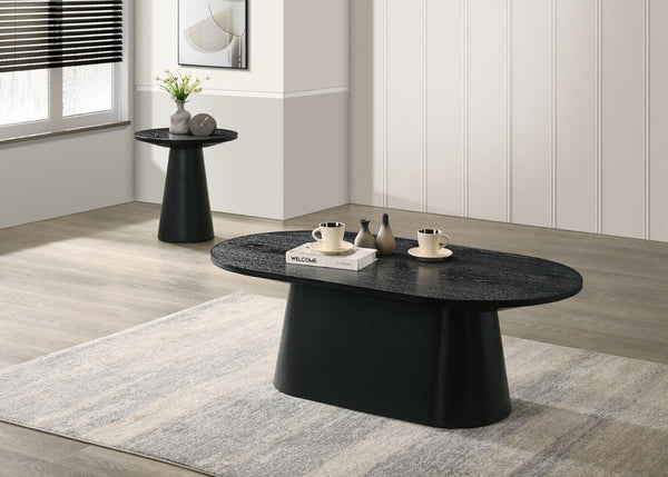 English Elm Contemporary Oval Cocktail Table with Sculptural Cone Pedestal Base for Living Rooms Black B2741S00989