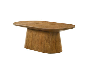 English Elm Contemporary Oval Cocktail Table with Sculptural Cone Pedestal Base for Living Rooms Walnut B2741S00990