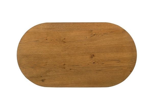 English Elm Contemporary Oval Cocktail Table with Sculptural Cone Pedestal Base for Living Rooms Walnut B2741S00990