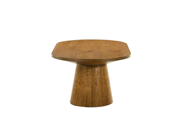 English Elm Contemporary Oval Cocktail Table with Sculptural Cone Pedestal Base for Living Rooms Walnut B2741S00990