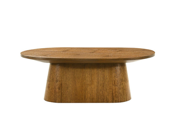 English Elm Contemporary Oval Cocktail Table with Sculptural Cone Pedestal Base for Living Rooms Walnut B2741S00990