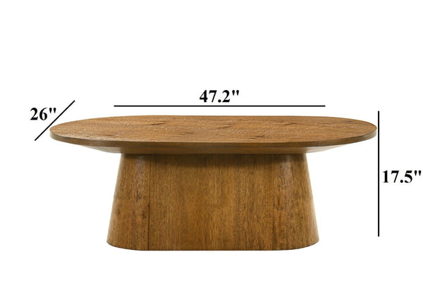English Elm Contemporary Oval Cocktail Table with Sculptural Cone Pedestal Base for Living Rooms Walnut B2741S00990