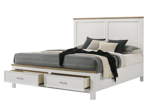 English Elm 1Pc Queen Platform Bed Solid Wood White Finish Footboard Storage Drawers Modern Bedroom B2741S00991