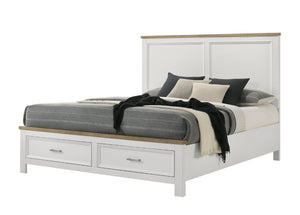 English Elm 1Pc Queen Platform Bed Solid Wood White Finish Footboard Storage Drawers Modern Bedroom B2741S00991