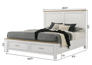 English Elm 1Pc Queen Platform Bed Solid Wood White Finish Footboard Storage Drawers Modern Bedroom B2741S00991
