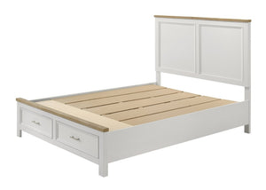 English Elm 1Pc Queen Platform Bed Solid Wood White Finish Footboard Storage Drawers Modern Bedroom B2741S00991