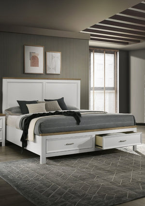 English Elm 1Pc Queen Platform Bed Solid Wood White Finish Footboard Storage Drawers Modern Bedroom B2741S00991