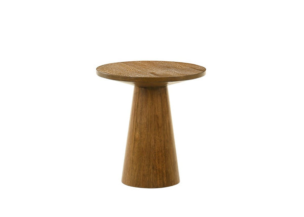 English Elm Modern Round End Table with Cone Pedestal Base in Walnut Oak Veneer for Living Rooms B2741S00994