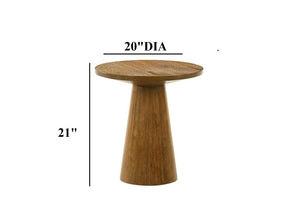 English Elm Modern Round End Table with Cone Pedestal Base in Walnut Oak Veneer for Living Rooms B2741S00994