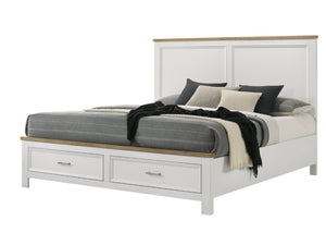 English Elm 1Pc White Solid Wood King Platform Bed with Footboard Storage Drawers for Bedroom B2741S00995