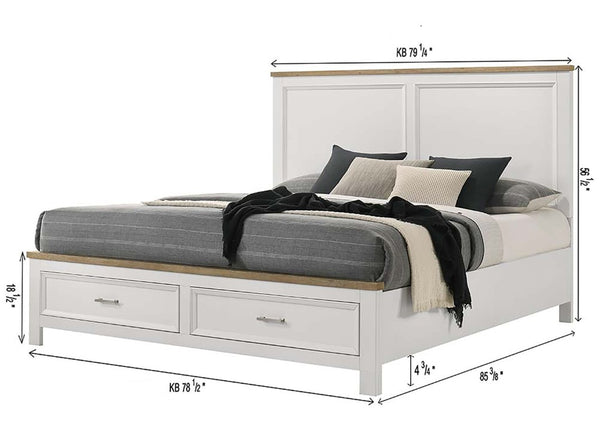 English Elm 1Pc White Solid Wood King Platform Bed with Footboard Storage Drawers for Bedroom B2741S00995