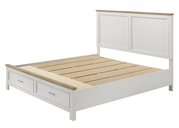 English Elm 1Pc White Solid Wood King Platform Bed with Footboard Storage Drawers for Bedroom B2741S00995