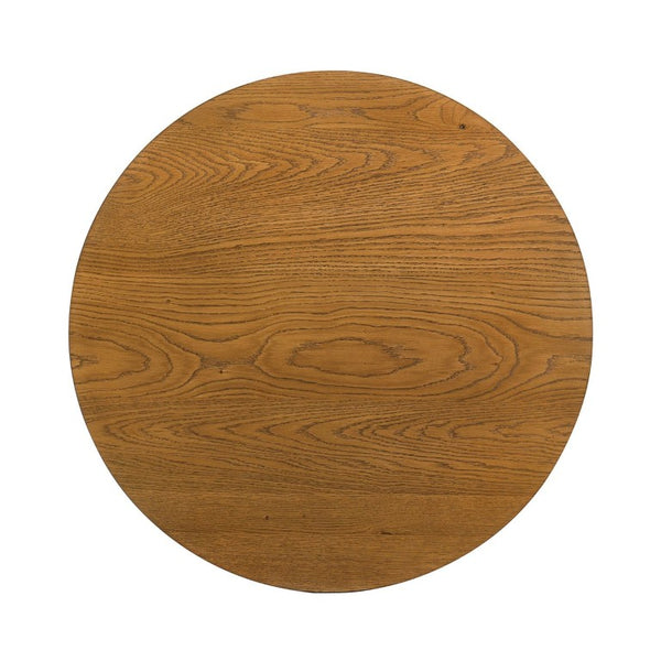 English Elm Contemporary Sculptural Pedestal Round Top Table Set with Warm Walnut Wood Finish Walnut 2pc: Cocktail Table + End Table B2741S00996