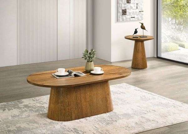 English Elm Modern Walnut Two Piece Living Room Set with Oval Coffee and Round Pedestal End Table B2741S00998