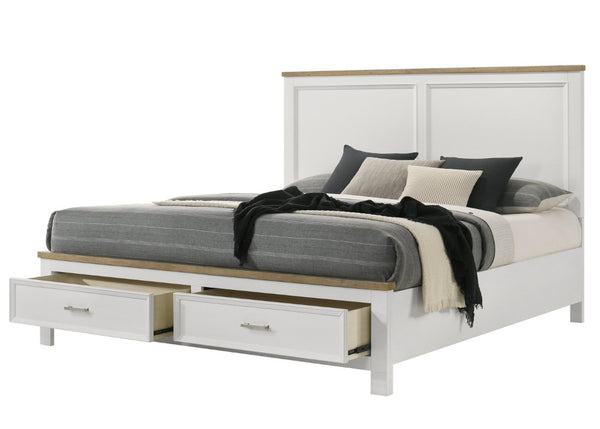 English Elm 3Pc Solid Wood King Platform Storage Bed Set with Nightstands in White Finish B2741S01002