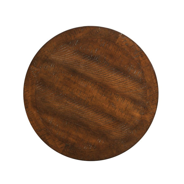 English Elm Contemporary Sculptural Pedestal Round Top Table Set with Warm Walnut Wood Finish Espresso 2pc: Coffee Table + End Table B2741S01004