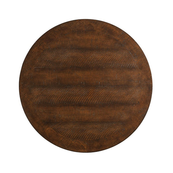 English Elm Contemporary Sculptural Pedestal Round Top Table Set with Warm Walnut Wood Finish Espresso 2pc: Coffee Table + End Table B2741S01004