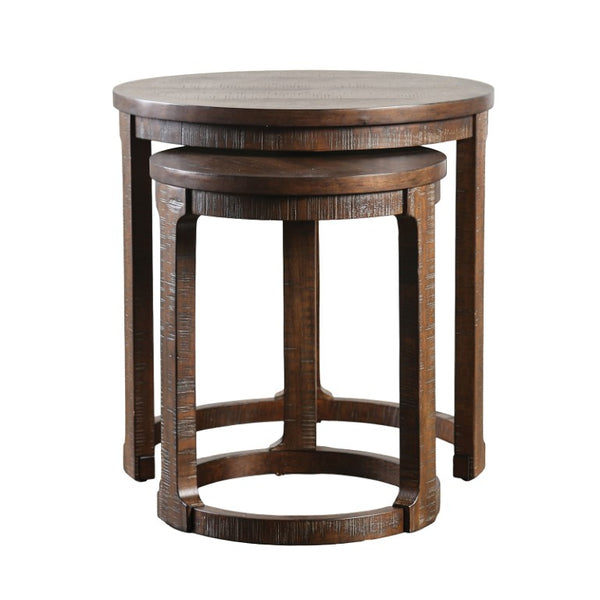 English Elm Contemporary Sculptural Pedestal Round Top Table Set with Warm Walnut Wood Finish Espresso 2pc: Coffee Table + End Table B2741S01004