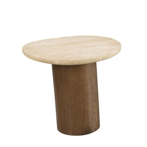 English Elm Contemporary Travertine Stone Top End Table with Trestle Oak Base for Living Room B2741S01006