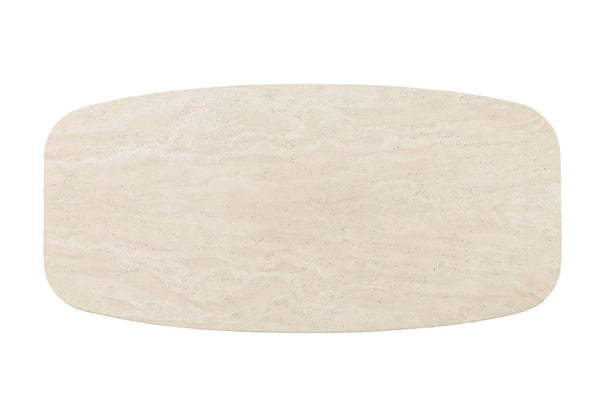 English Elm Contemporary Travertine Stone Top Coffee Table with Organic Shape and Brown Oak Base B2741S01007