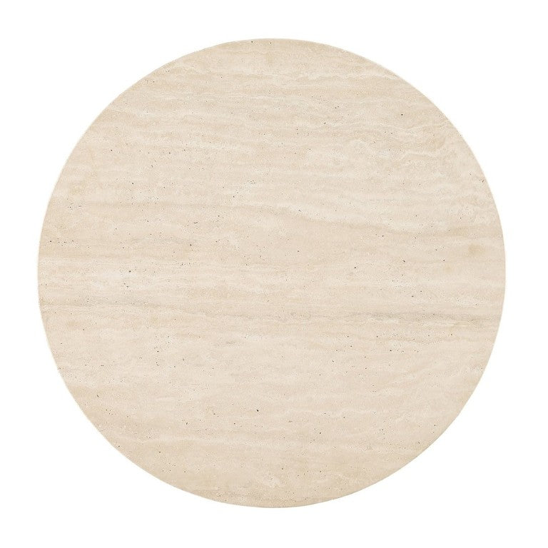 English Elm Contemporary Organic Modern End Table with Travertine Stone Top and Oak Block Base B2741S01008