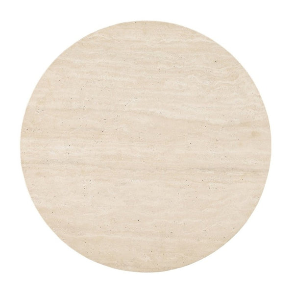 English Elm Contemporary Organic Modern End Table with Travertine Stone Top and Oak Block Base B2741S01008